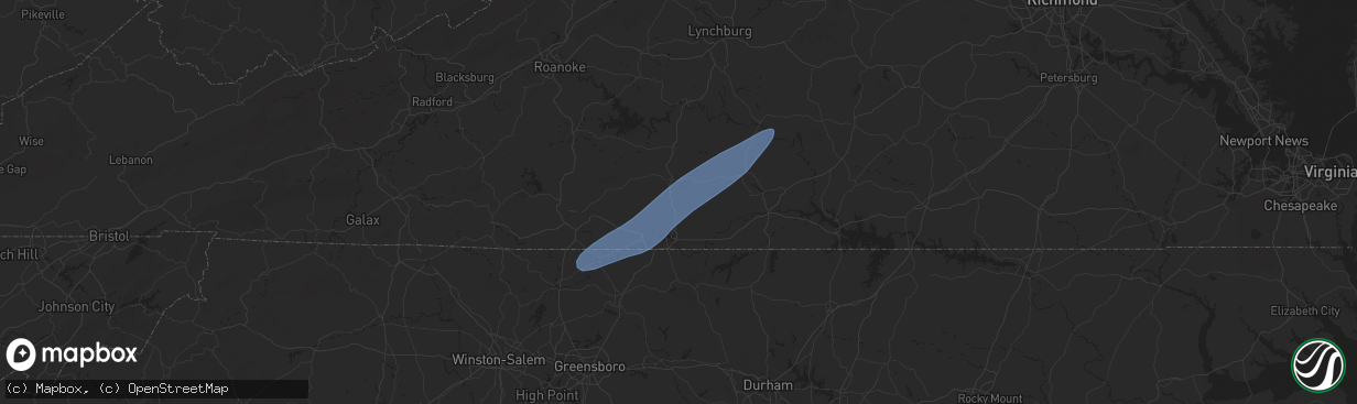 Hail map in Blairs, VA on March 5, 2025