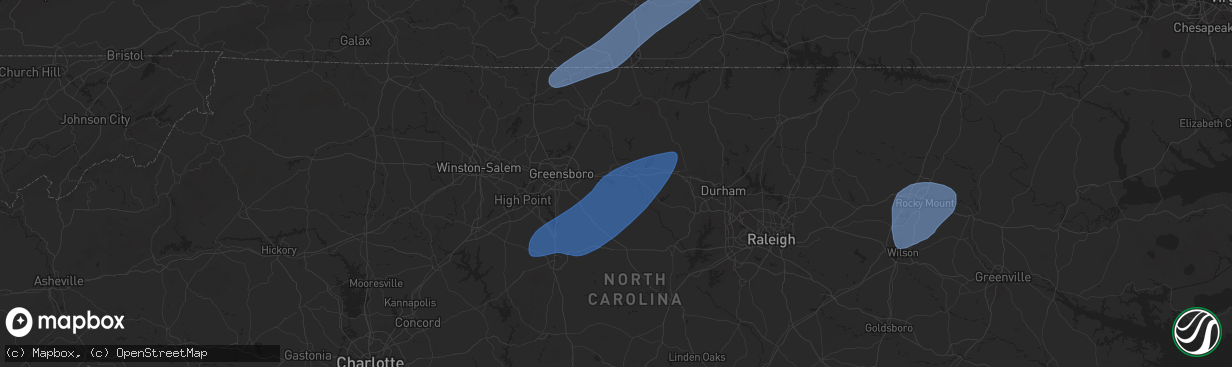 Hail map in Burlington, NC on March 5, 2025