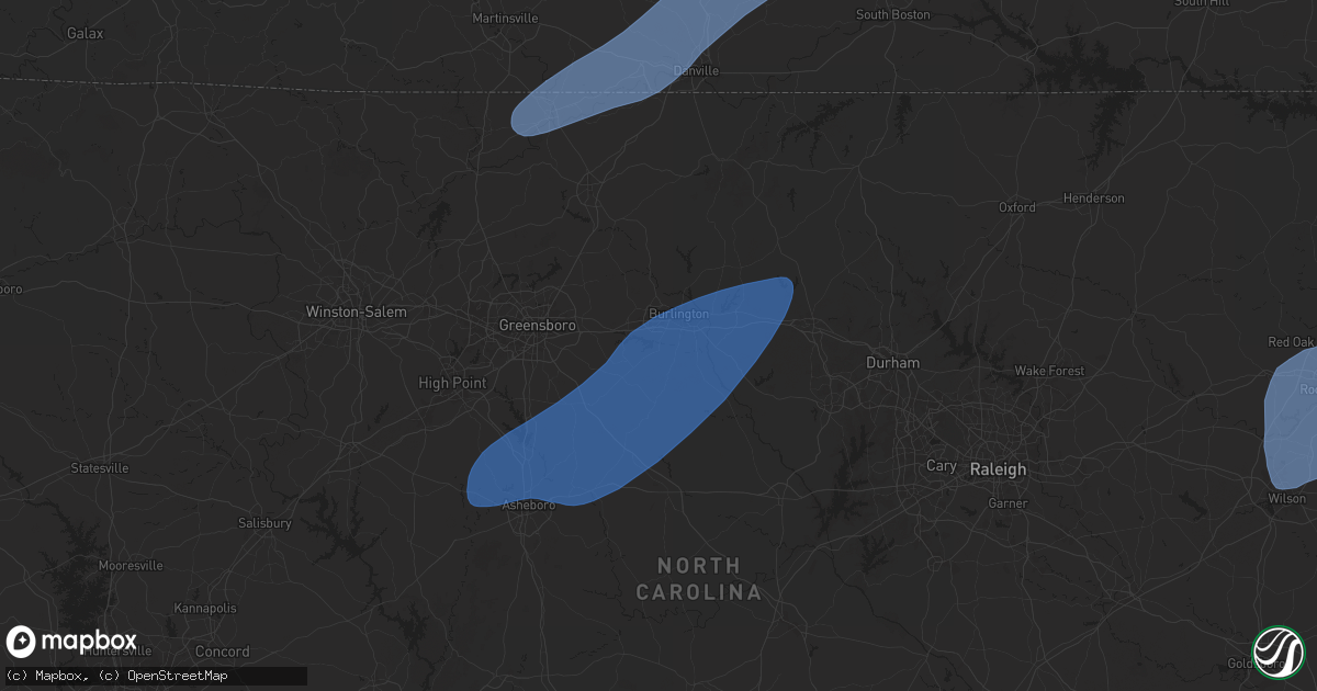 Hail map in Burlington, NC on March 5, 2025