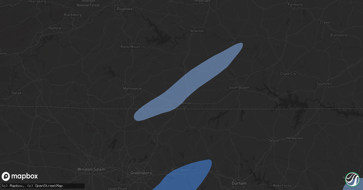 Hail map in Danville, VA on March 5, 2025
