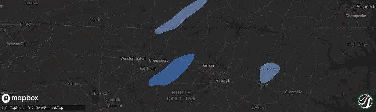 Hail map in Mebane, NC on March 5, 2025