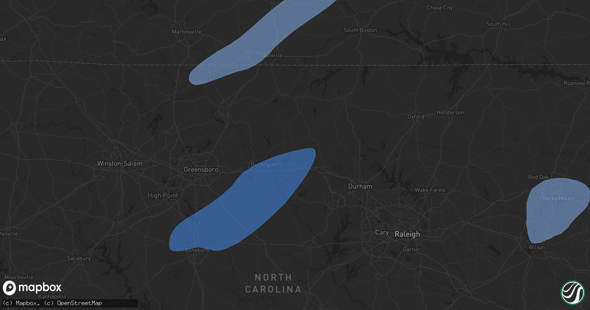 Hail map in Mebane, NC on March 5, 2025