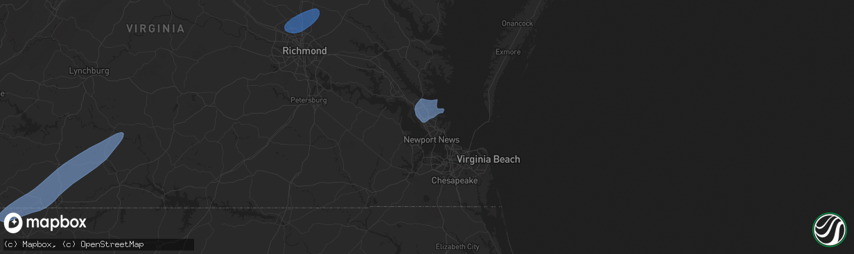 Hail map in Newport News, VA on March 5, 2025