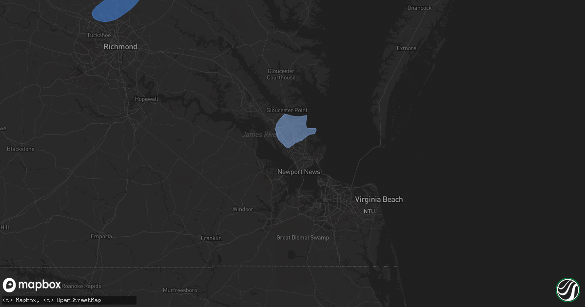 Hail map in Newport News, VA on March 5, 2025