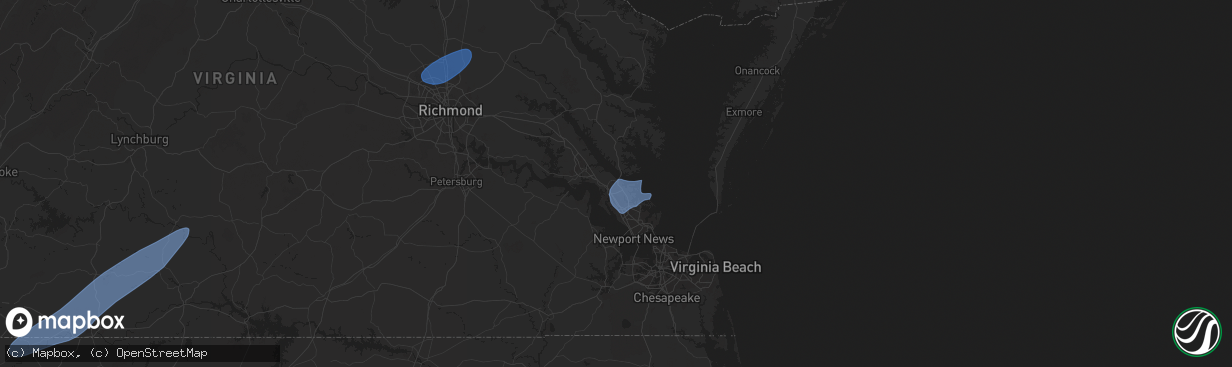 Hail map in Yorktown, VA on March 5, 2025