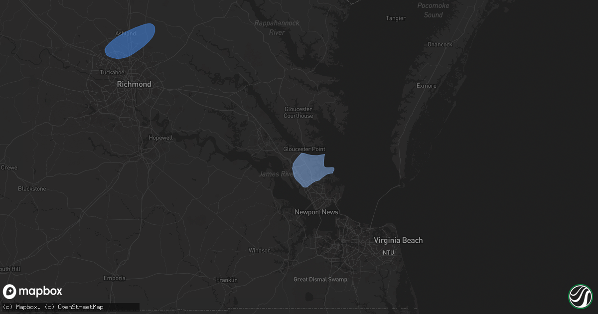 Hail map in Yorktown, VA on March 5, 2025