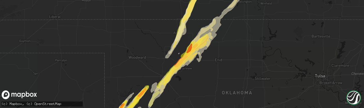 Hail map in Aline, OK on March 5, 2026