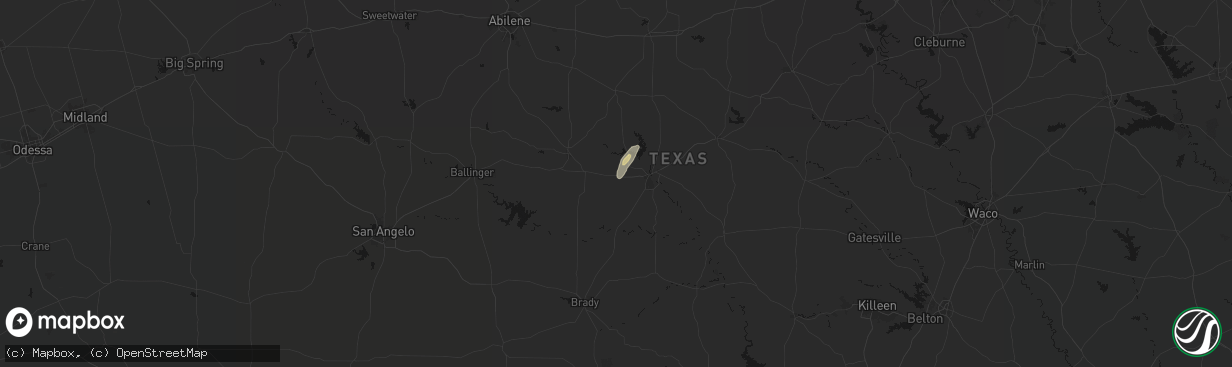Hail map in Bangs, TX on March 5, 2026