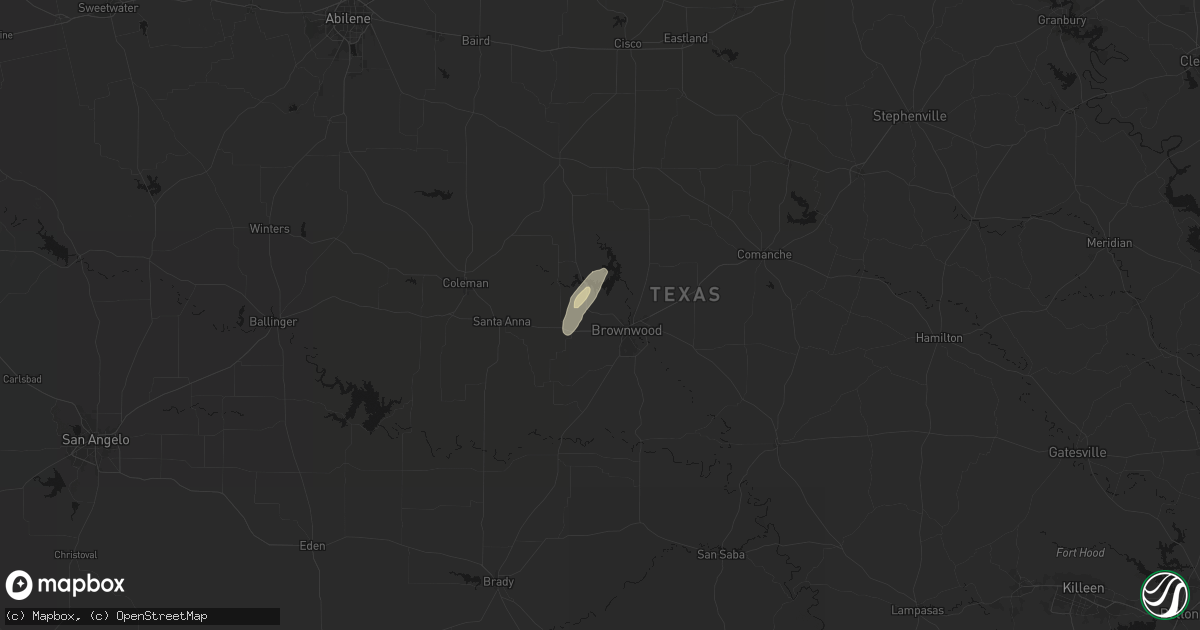 Hail map in Brownwood, TX on March 5, 2026