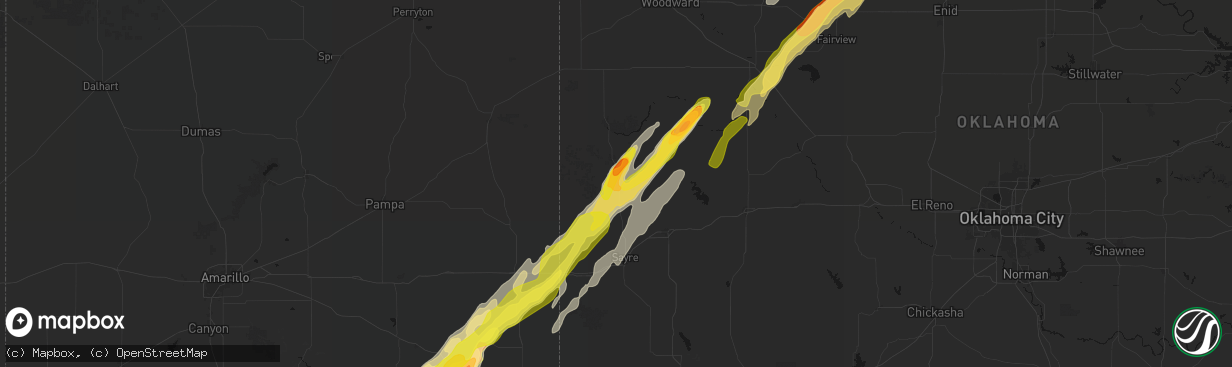 Hail map in Cheyenne, OK on March 5, 2026