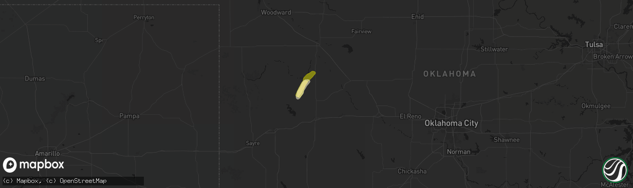Hail map in Custer City, OK on March 5, 2026