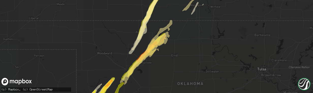 Hail map in Helena, OK on March 5, 2026