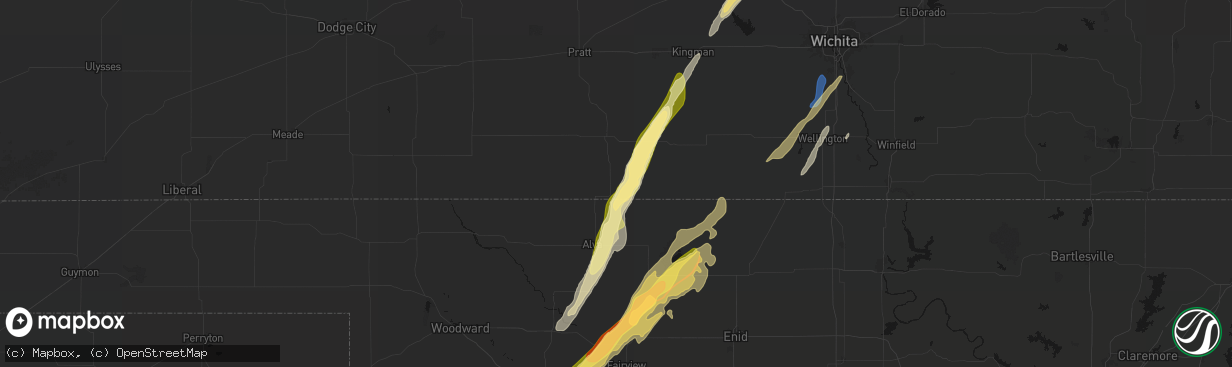Hail map in Kiowa, KS on March 5, 2026