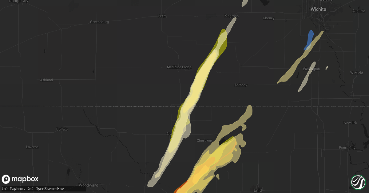 Hail map in Kiowa, KS on March 5, 2026