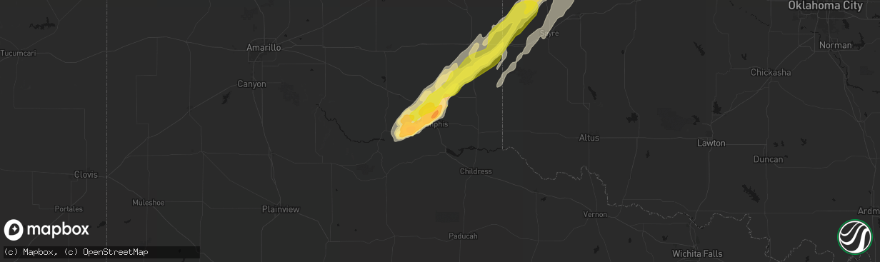 Hail map in Memphis, TX on March 5, 2026