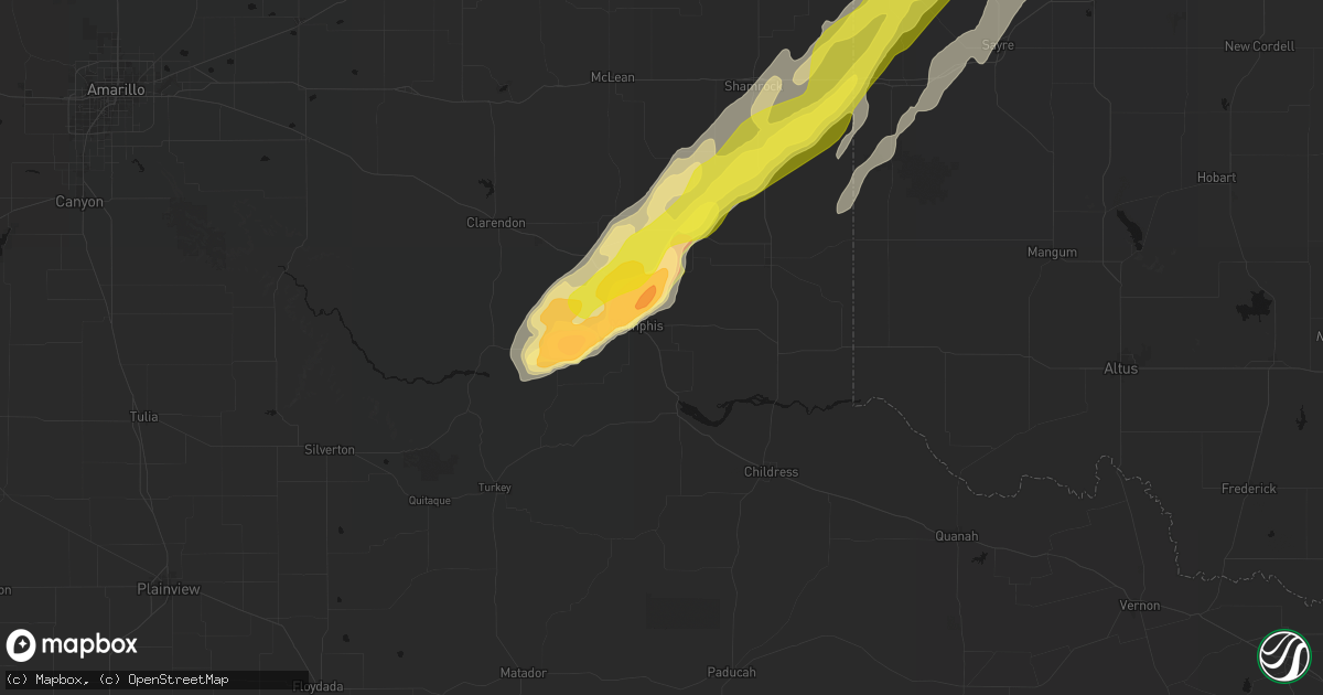 Hail map in Memphis, TX on March 5, 2026