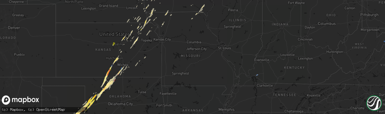 Hail map in Missouri on March 5, 2026