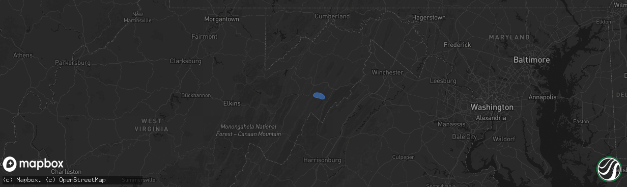Hail map in Moorefield, WV on March 5, 2026