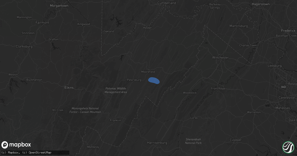 Hail map in Moorefield, WV on March 5, 2026