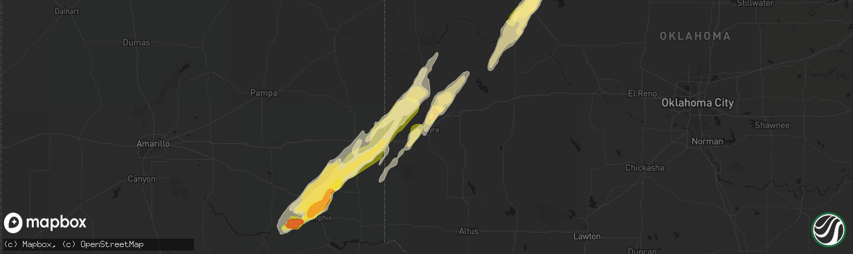 Hail map in Sayre, OK on March 5, 2026