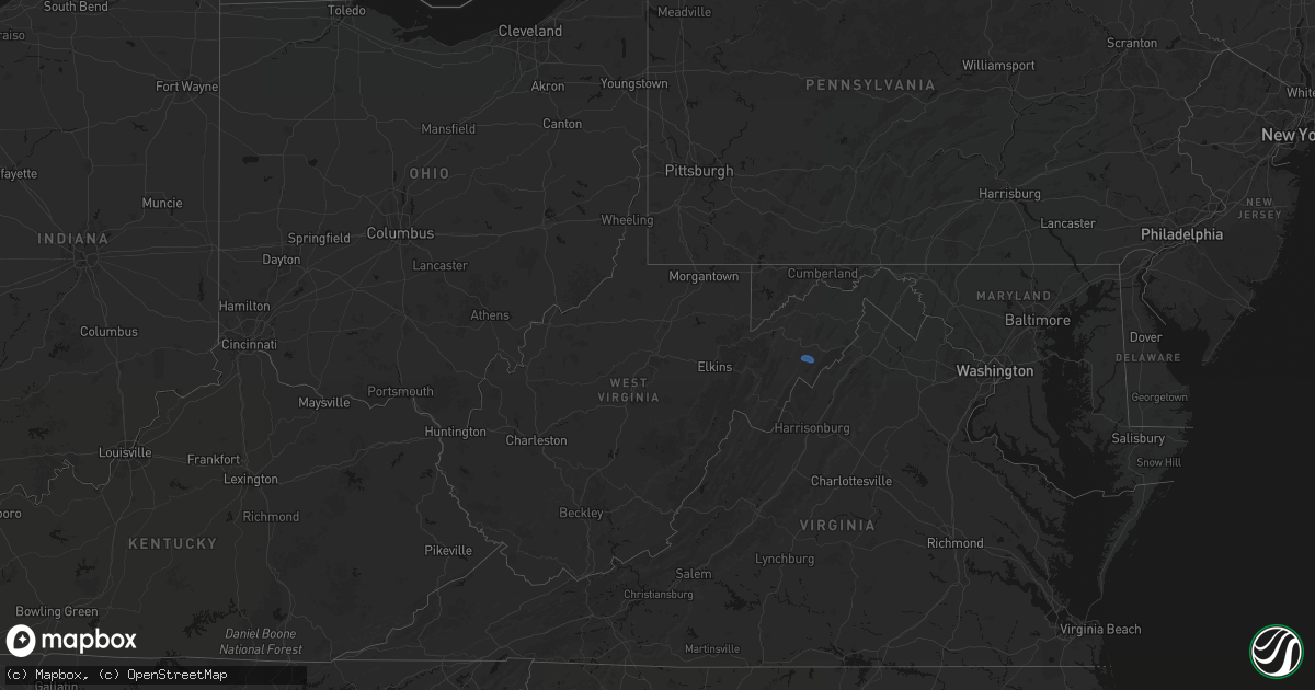 Hail map in West Virginia on March 5, 2026