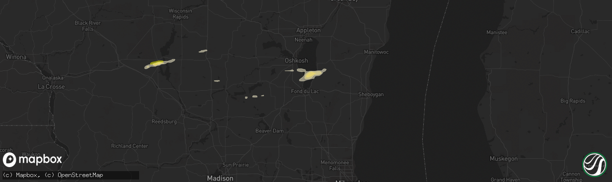 Hail map in Fond Du Lac, WI on March 6, 2016