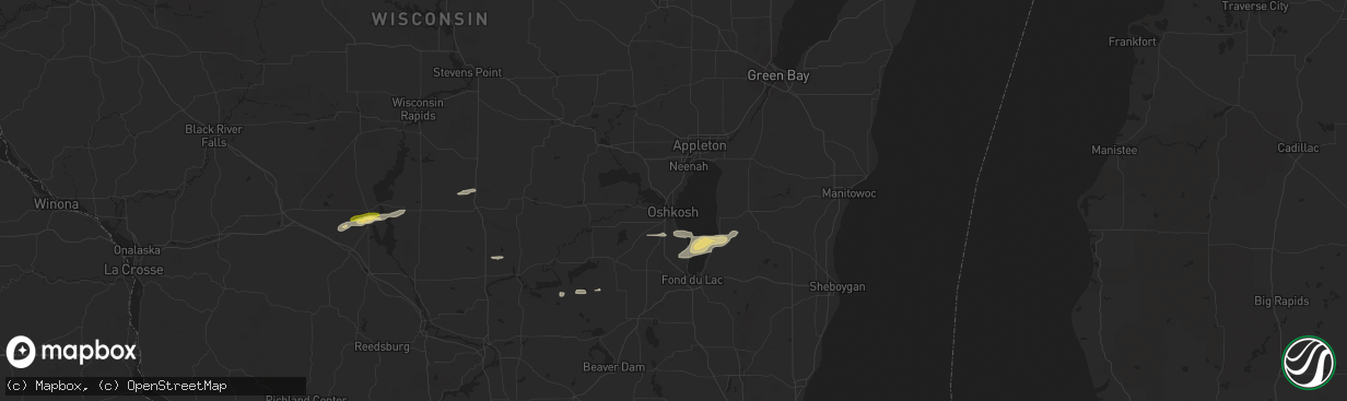 Hail map in Oshkosh, WI on March 6, 2016
