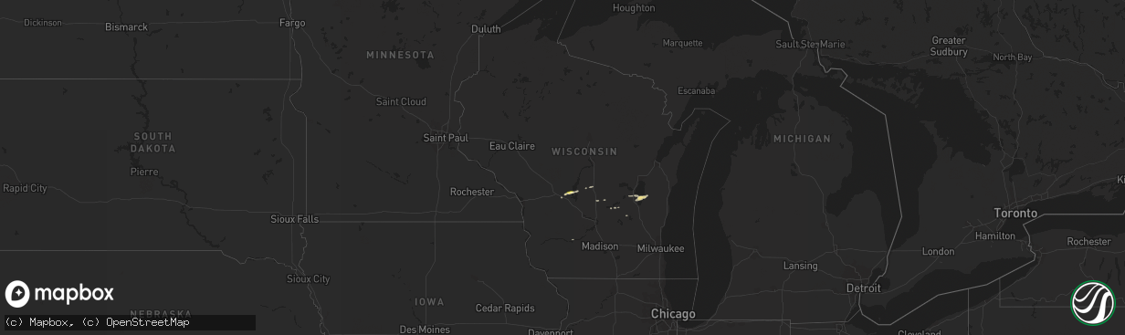 Hail map in Wisconsin on March 6, 2016