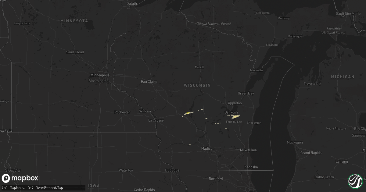 Hail map in Wisconsin on March 6, 2016