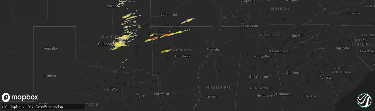 Hail map in Arkansas on March 6, 2017