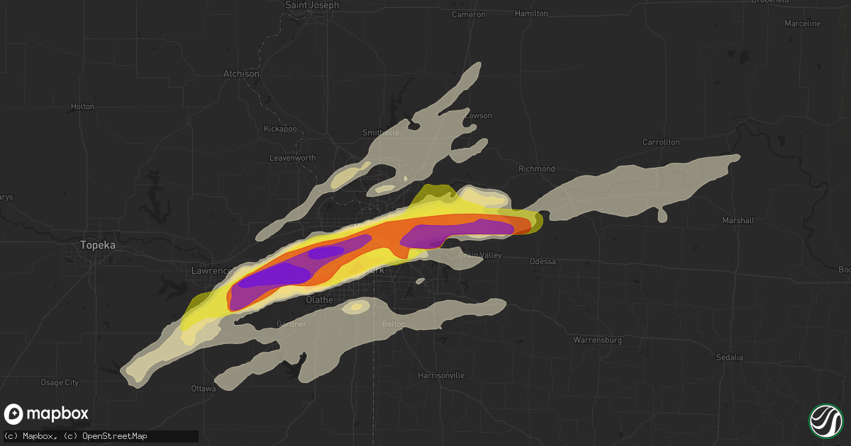 Hail map in Independence, MO on March 6, 2017