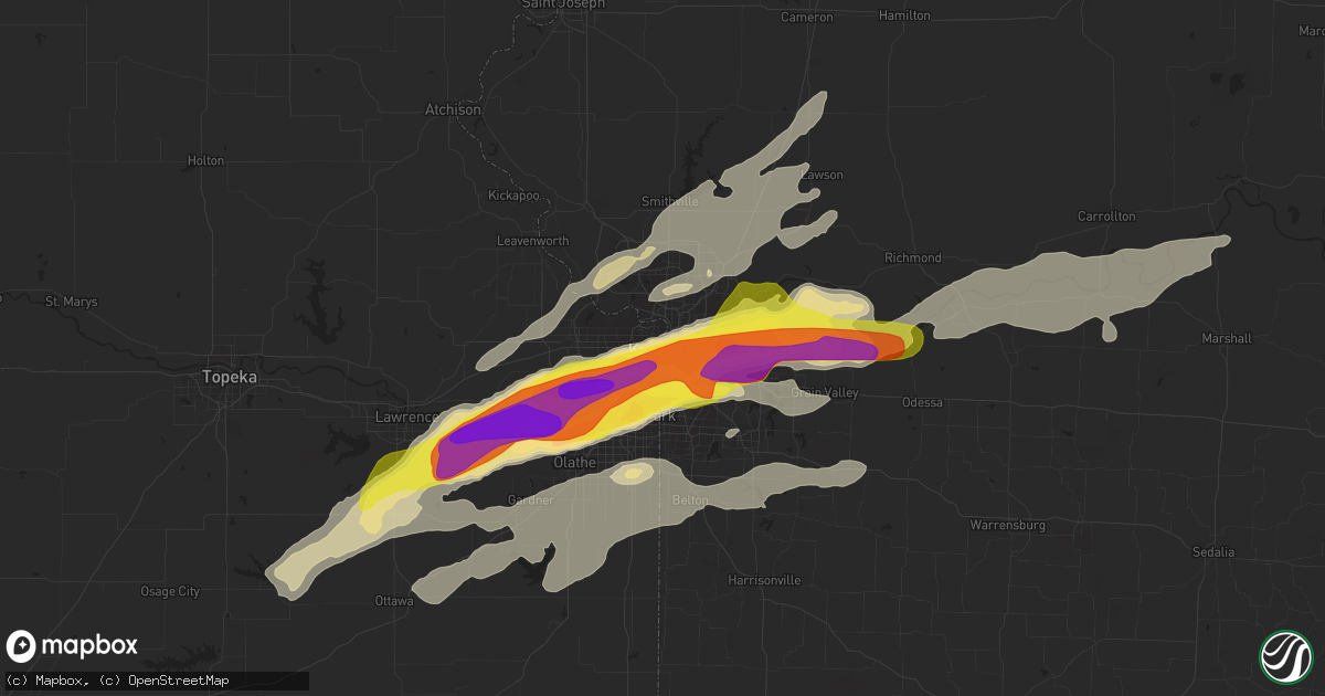 Hail map in Kansas City, MO on March 6, 2017