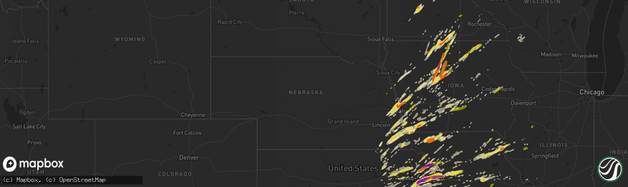 Hail map in Nebraska on March 6, 2017