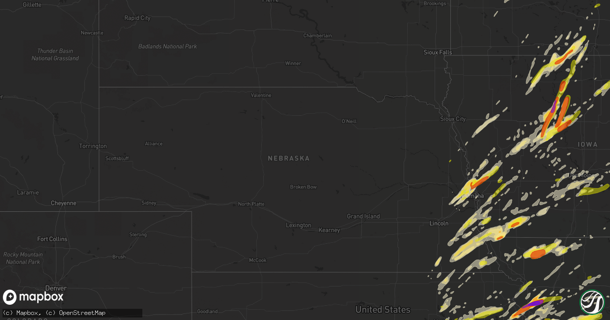 Hail map in Nebraska on March 6, 2017