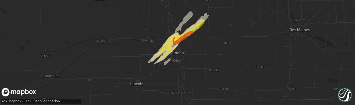 Hail map in Omaha, NE on March 6, 2017