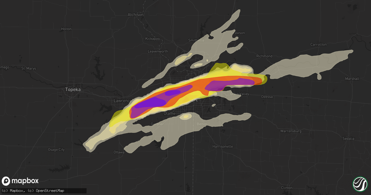 Hail map in Overland Park, KS on March 6, 2017