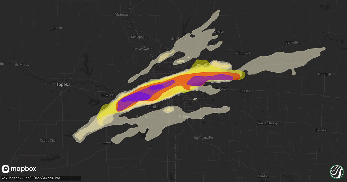 Hail map in Prairie Village, KS on March 6, 2017