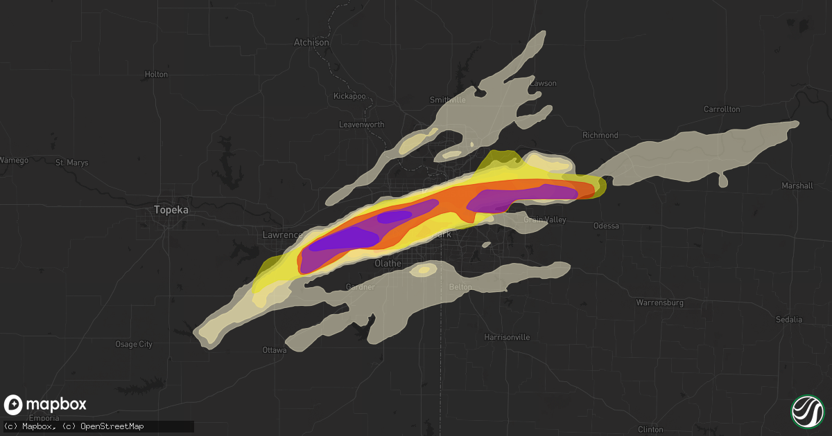 Hail map in Shawnee, KS on March 6, 2017
