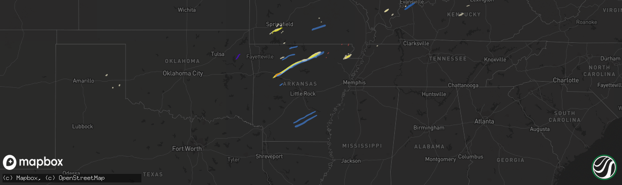 Hail map in Arkansas on March 6, 2022