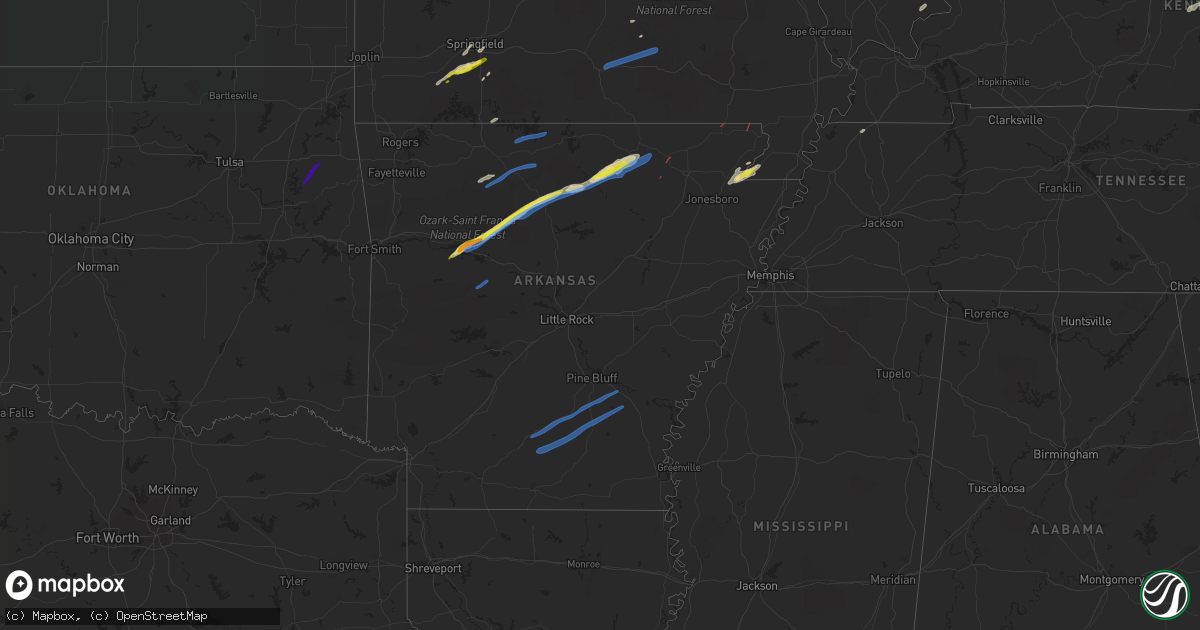 Hail map in Arkansas on March 6, 2022