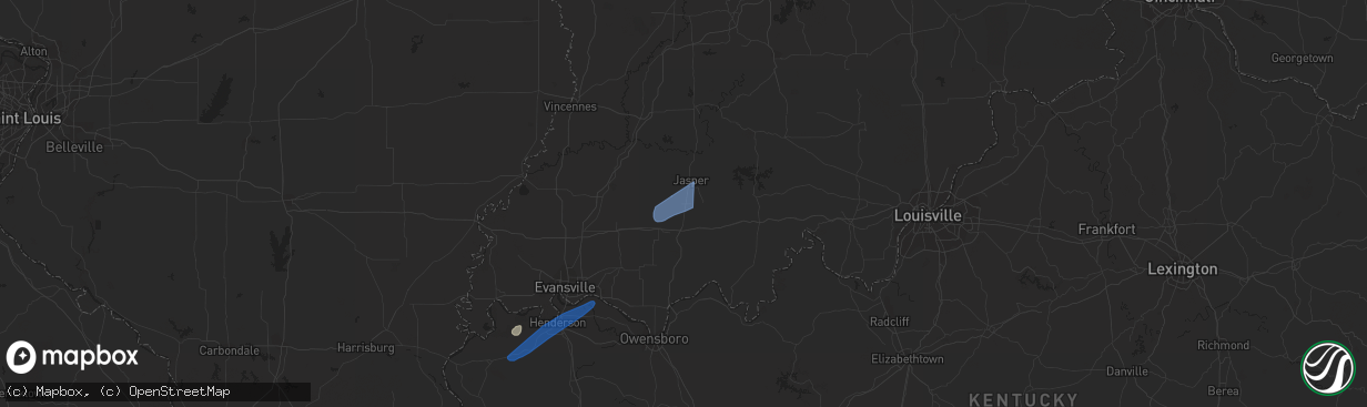 Hail map in Huntingburg, IN on March 6, 2022