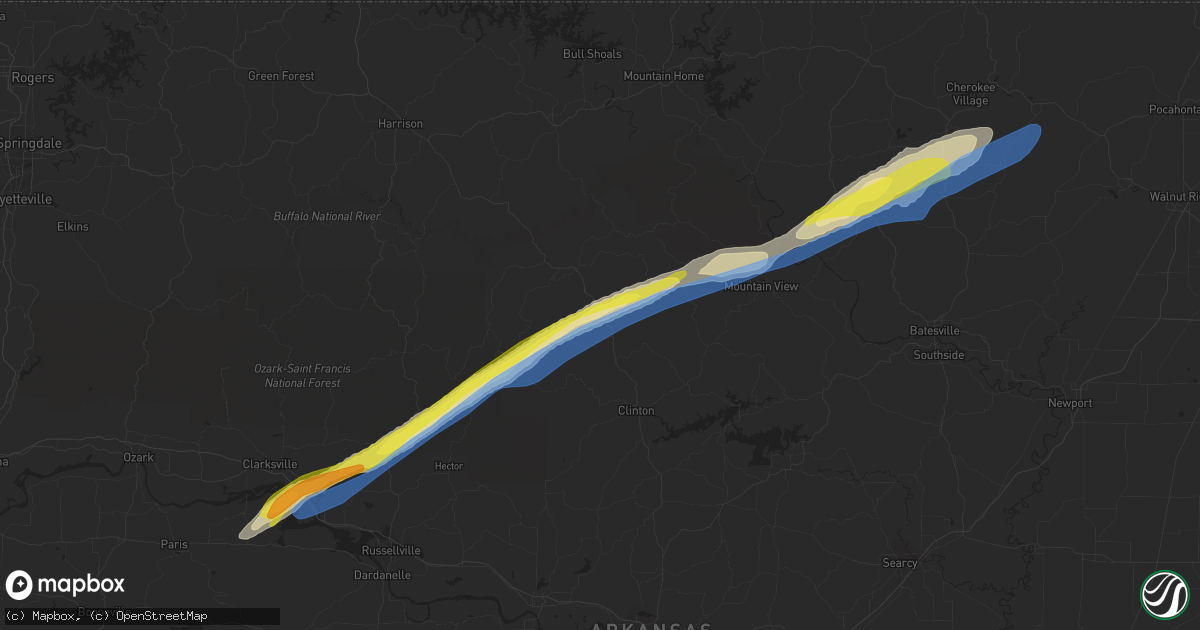 Hail map in Leslie, AR on March 6, 2022