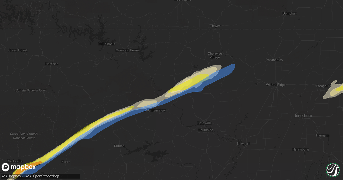Hail map in Melbourne, AR on March 6, 2022
