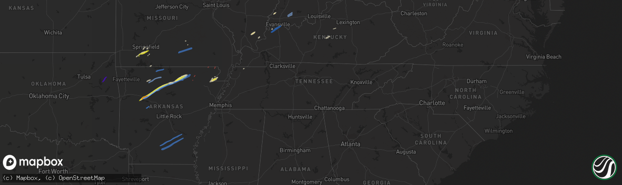 Hail map in Tennessee on March 6, 2022