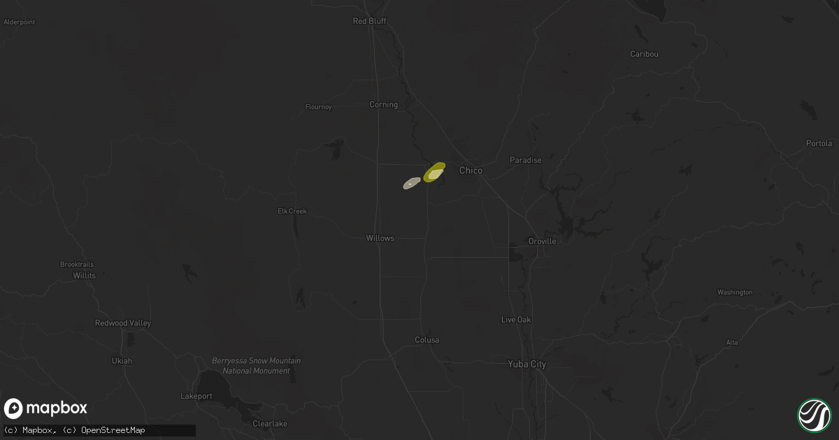Hail map in Glenn, CA on March 6, 2023