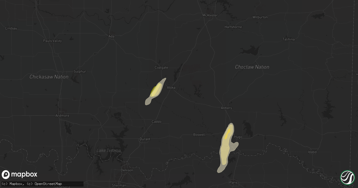 Hail map in Atoka, OK on March 6, 2024
