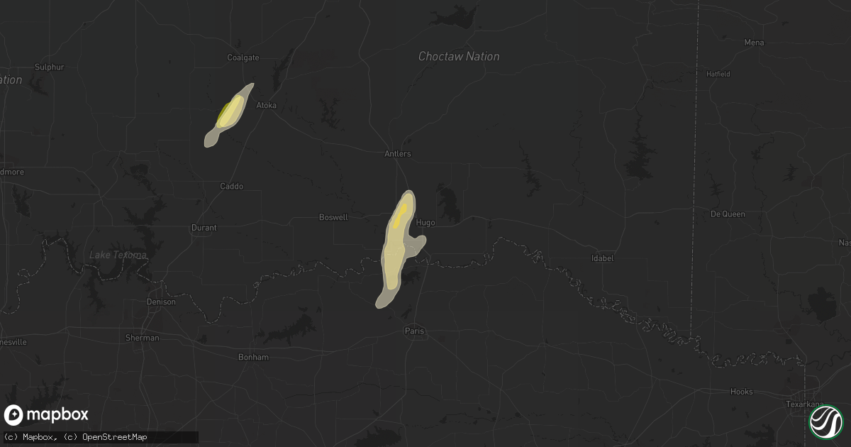 Hail map in Hugo, OK on March 6, 2024