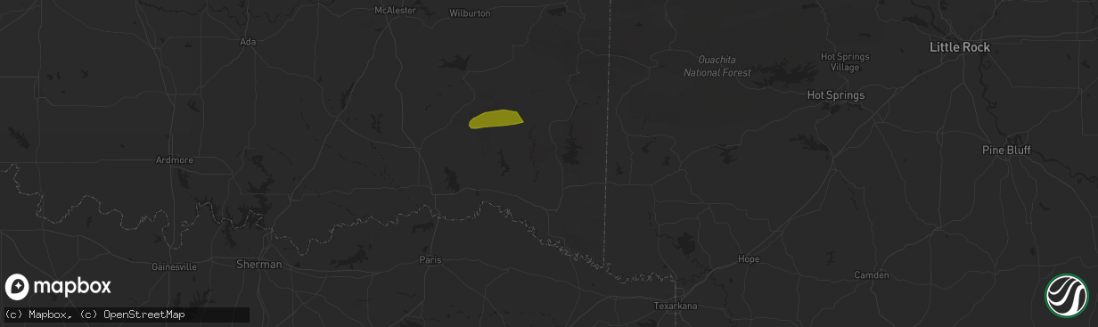 Hail map in Broken Bow, OK on March 6, 2025