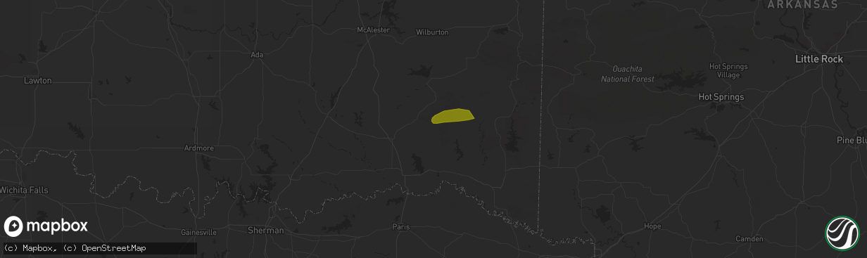 Hail map in Rattan, OK on March 6, 2025