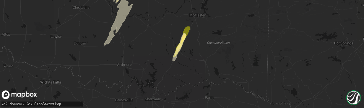 Hail map in Atoka, OK on March 6, 2026